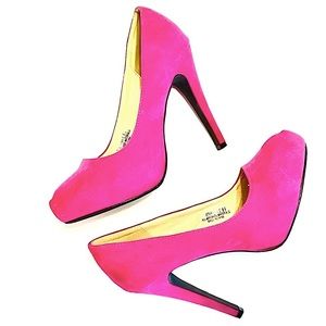 Hot Pink Fuchsia Faux Suede Platform High Heels Pumps Size 8.5